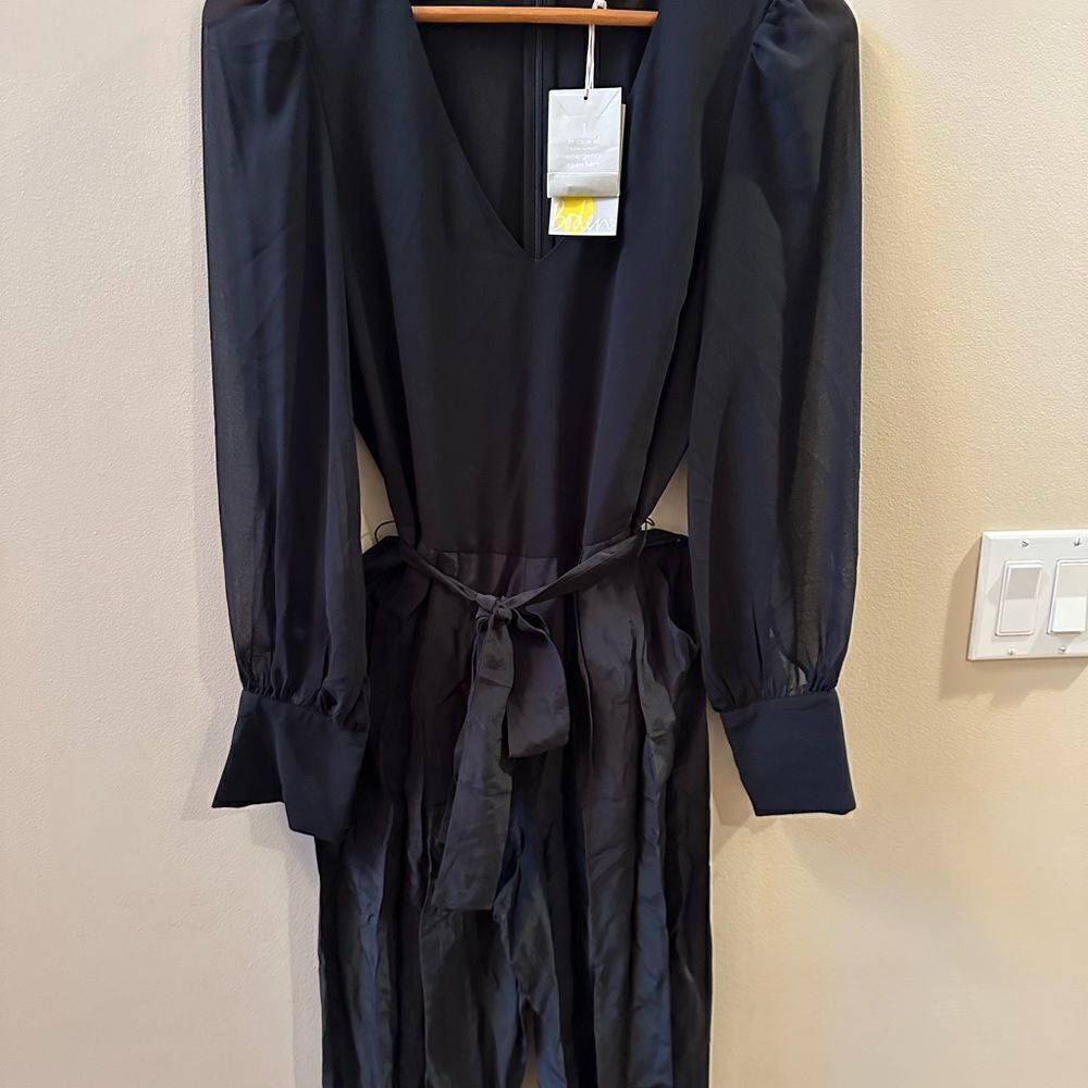 Boden Belgrave Womens 2R Black Sheer Silk Mix Jumpsuit Wide Leg NWT - Picture 7 of 9